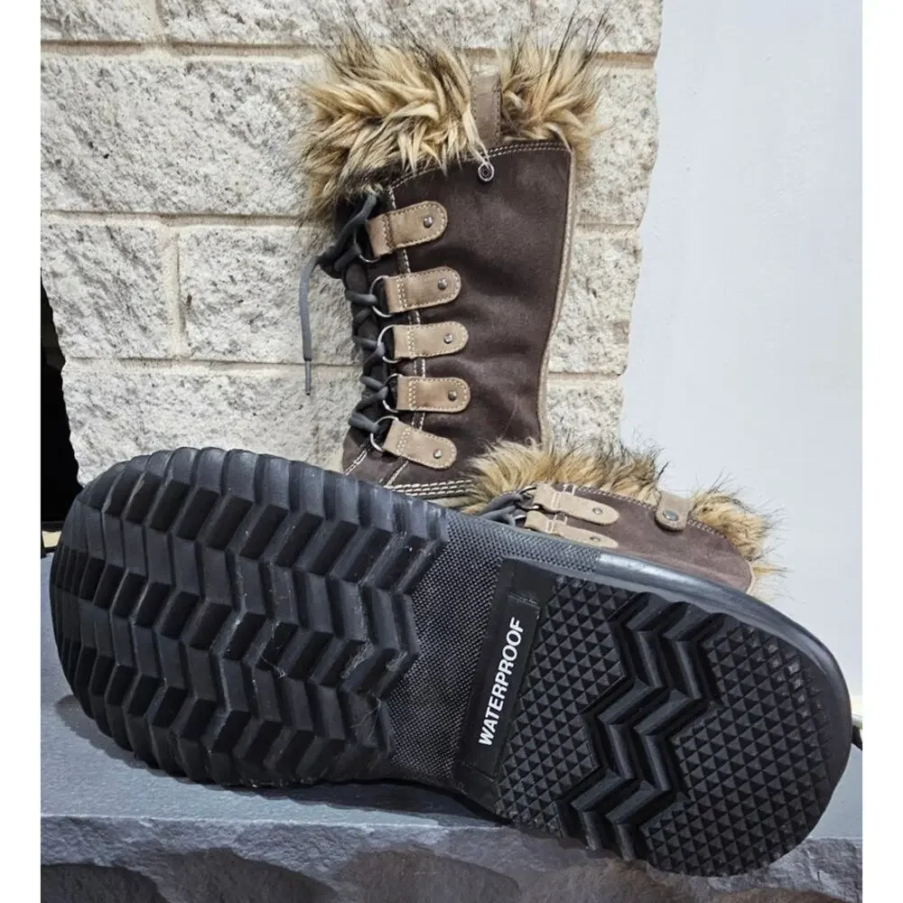 Sorel Joan of Arctic Winter Boots, Faux Fur, Snow Waterproof, Lace, Womens Sz 7